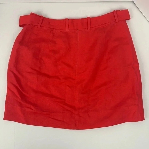 Banana Republic Linen-Blend Mini Skirt Orange Red Belted with pockets Size 8 - Picture 4 of 6